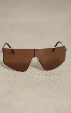 Silver Lens Oversized Brown Lens Visor Sunglasses