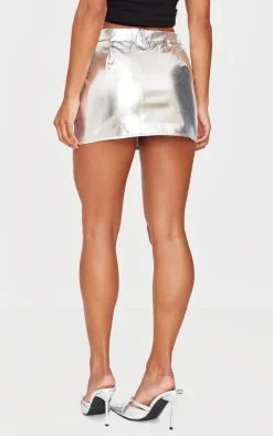Silver Matte Metallic Faux Leather Mini Skirt