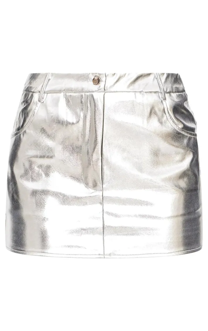 Silver Matte Metallic Faux Leather Mini Skirt