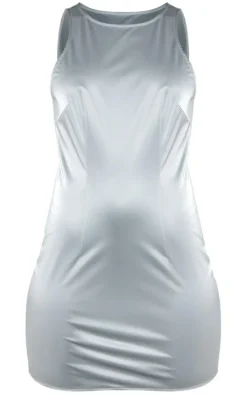 Silver Matte Vinyl Racer Neck Bodycon Dress