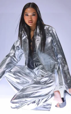 Silver Metallic Biker Jacket