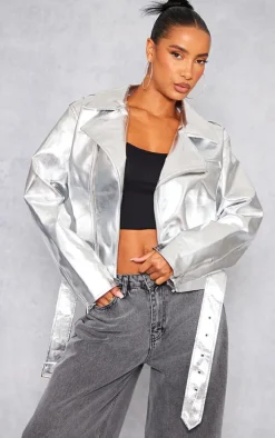 Silver Metallic Biker Jacket