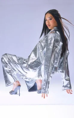 Silver Metallic Biker Jacket