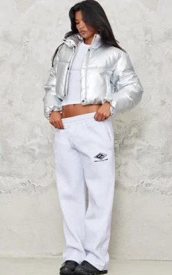 Silver Metallic Cropped Puffer Jacket