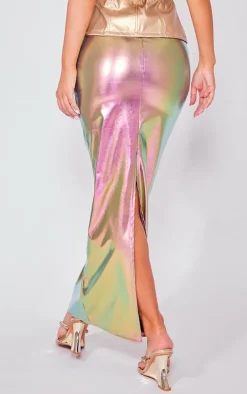 Silver Metallic Faux Leather Basic Maxi Skirt