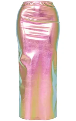 Silver Metallic Faux Leather Basic Maxi Skirt