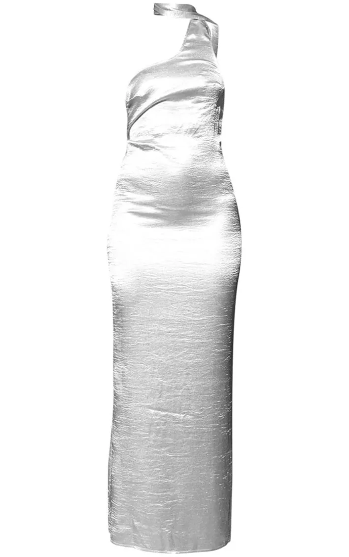 Silver Metallic Neck Wrap Maxi Dress