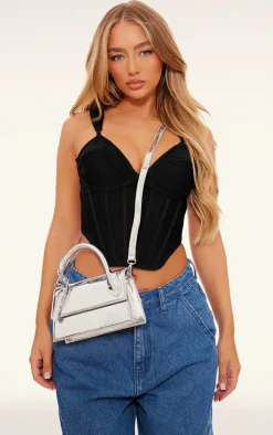 Silver Metallic PU Rectangle Crossbody Bag