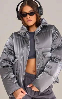 Silver Metallic Puffer Jacket