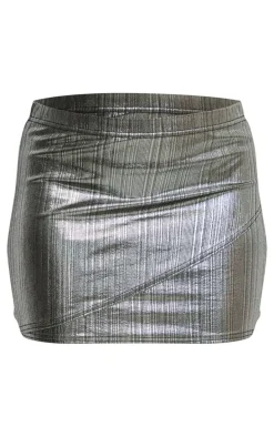 Silver Metallic Seam Detail Mini Skirt