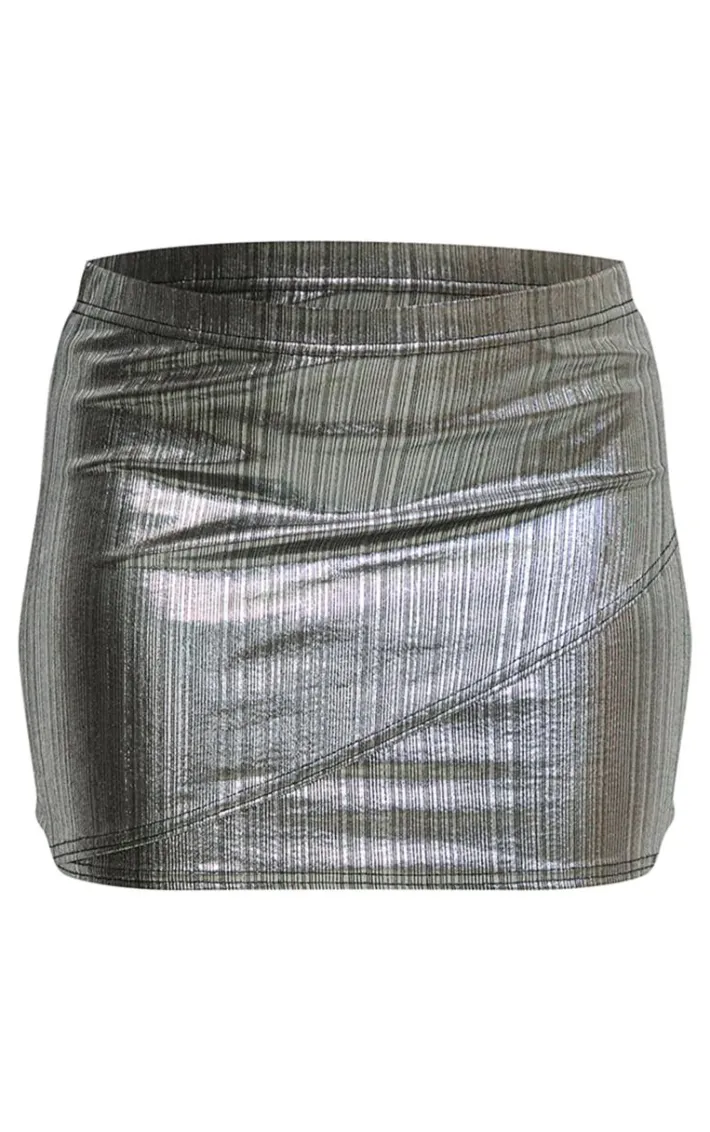 Silver Metallic Seam Detail Mini Skirt
