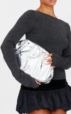 Silver Metallic Slouchy Clutch