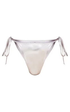 Silver Metallic Tie Side Bikini Bottom