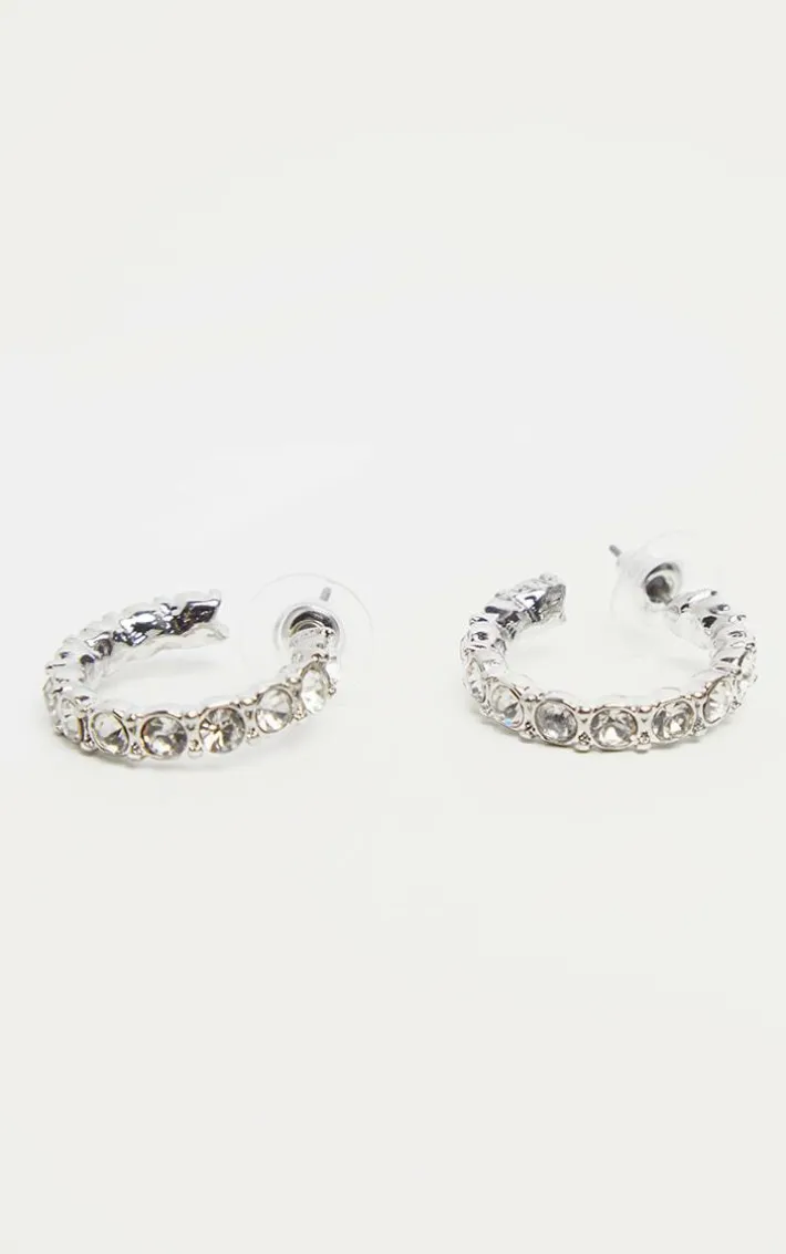 Silver Mini Diamante Hoop Earrings