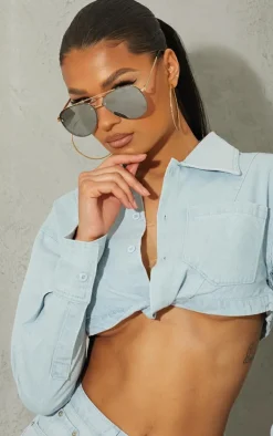 Silver Mirrored Aviator Sunglasses