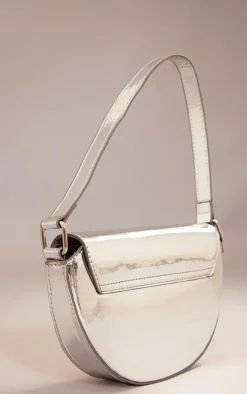 Silver Mirrored Cut Out Flap Shoulder Bag