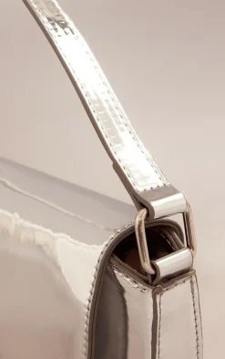 Silver Mirrored Cut Out Flap Shoulder Bag