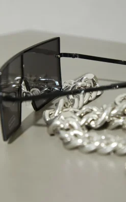 Silver Mirrored Square Frame Visor Sunglasses