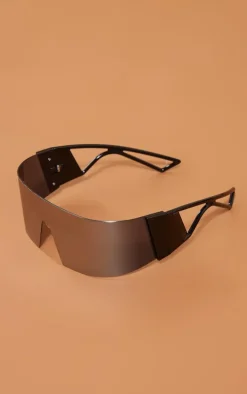 Silver Mirrored Wrap Round Visor Sunglasses