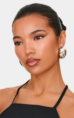 Silver Molten Diamante Pebble Statement Earrings