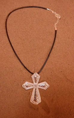 Silver Oversized Cross Cord Necklace