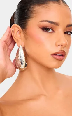 Silver Oversized Diamante Teardrop Statement Earrings