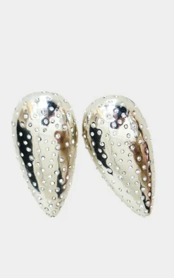 Silver Oversized Diamante Teardrop Statement Earrings
