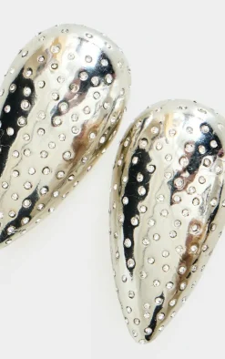 Silver Oversized Diamante Teardrop Statement Earrings