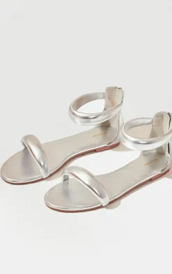Silver Padded Strap Stitch Detail Zip Sandals