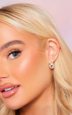 Silver Plated Drop Huggie Hoop Earrings