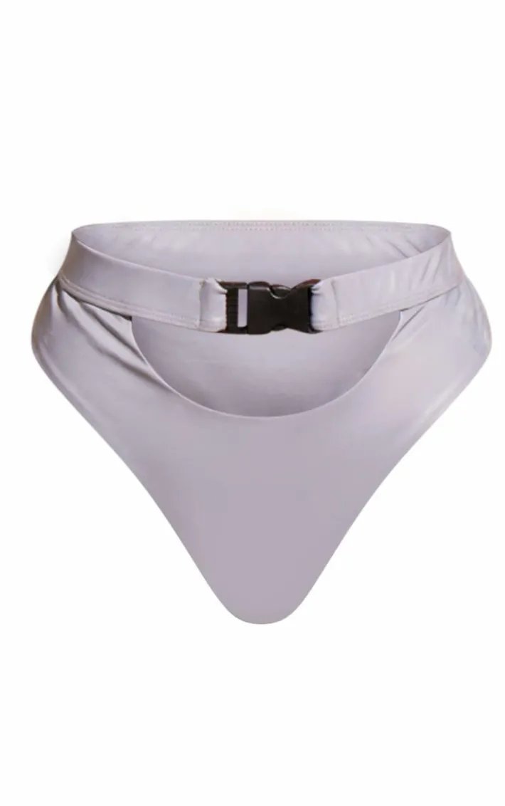 Silver Reflective Buckle Waist Bikini Bottoms