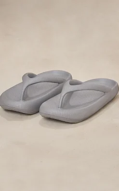Silver Round Toe Chunky Flip Flop Sandals