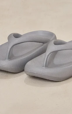 Silver Round Toe Chunky Flip Flop Sandals