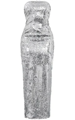 Silver Sequin Bandeau Maxi Dress
