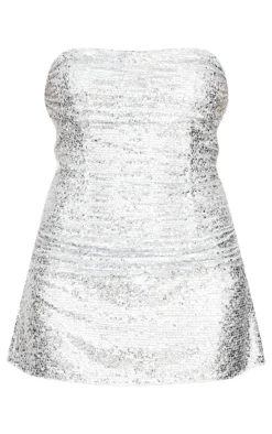 Silver Sequin Bandeau Mini Shift Dress