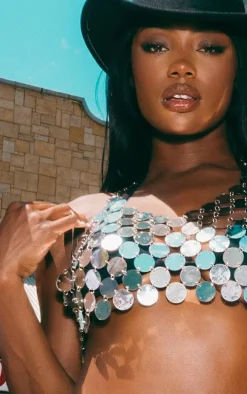 Silver Sequin Body Chain Top