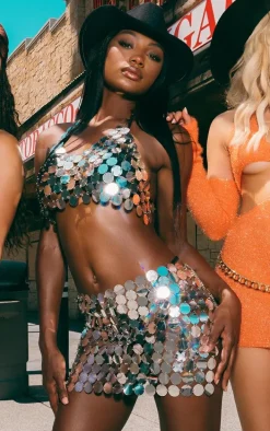 Silver Sequin Body Chain Skirt
