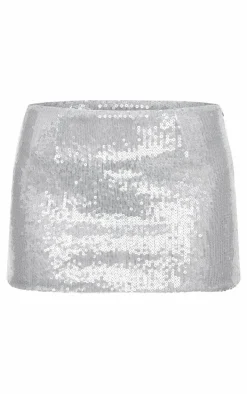Silver Sequin Bodycon Micro Mini Skirt