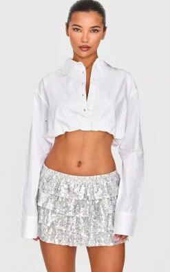 Silver Sequin Frilly Tiered Mini Skirt