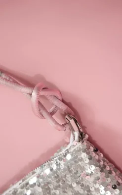 Silver Sequin Knot Handle Slouchy Shoulder Bag