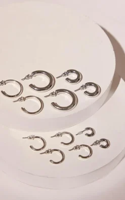 Silver Simple Hoop 6 Pack Earrings