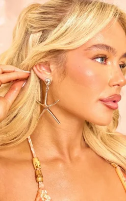 Silver Starfish Statement Earrings