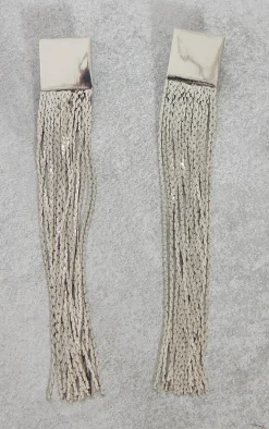 Silver Stud Tassel Extra Statement Earrings