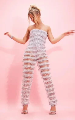 Silver Tassel Sequin Corset Bandeau Jumpsuit