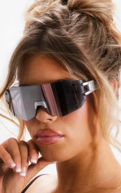 Silver Tech Mirror Frame Visor Sunglasses