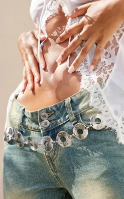 Silver Textured Chain Circle Belt