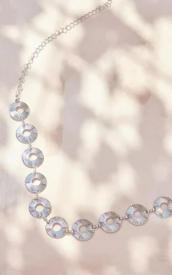 Silver Textured Chain Circle Belt