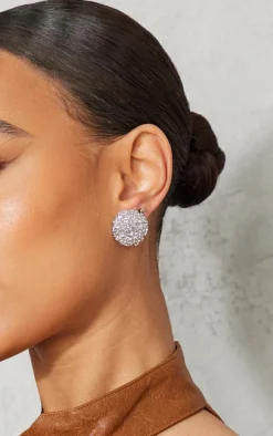 Silver Textured Circular Stud Earrings