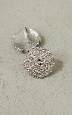 Silver Textured Circular Stud Earrings