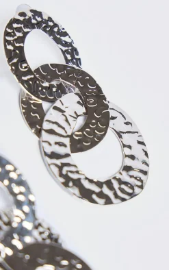 Silver Textured Link Drop Statement Earrings